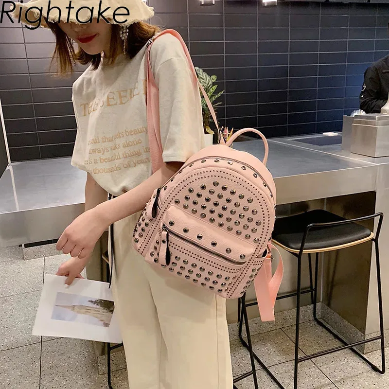 Rightake Women Small Genuine Leather Backpack Purse Rivet Bagpack Daily Black Backpack for Girls Schoolbag Casual Travel Daypack - Image 3