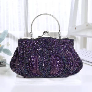 Luxury Sequin Beads Handmade Clutch Metal Handle Handbag Prom Party Dinner Evening Bags For Women Chain Shoulder Bag Small Purse