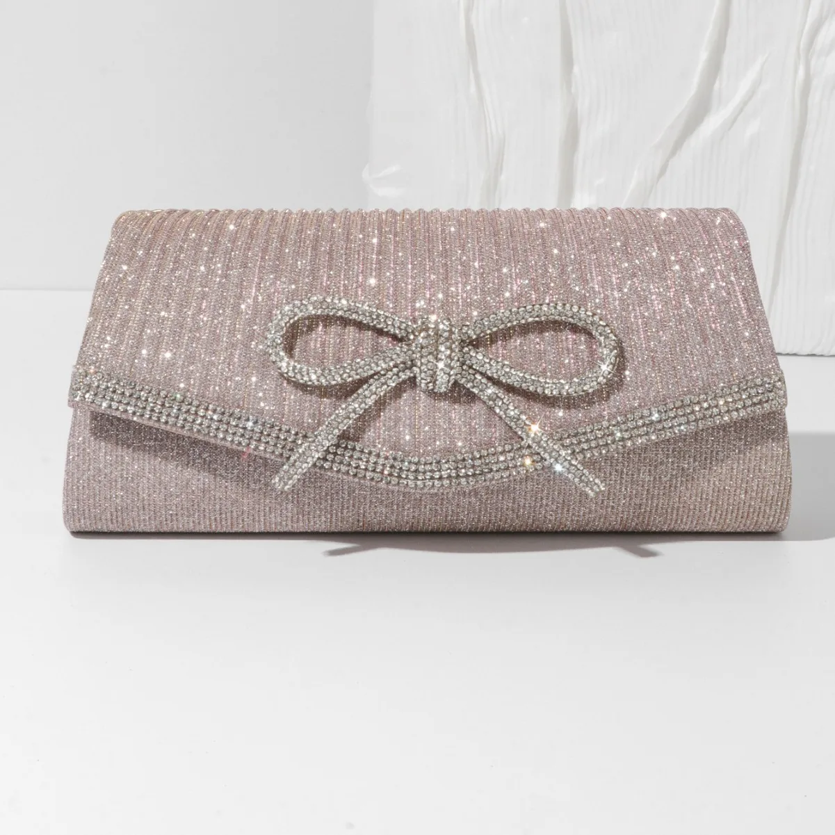Fine Glitter Rhinestone Bow Small Clutch Handbags For Women Fashion Silver Black Blue Chain Shoulder Bag Crossbody Wedding Bag - Image 3