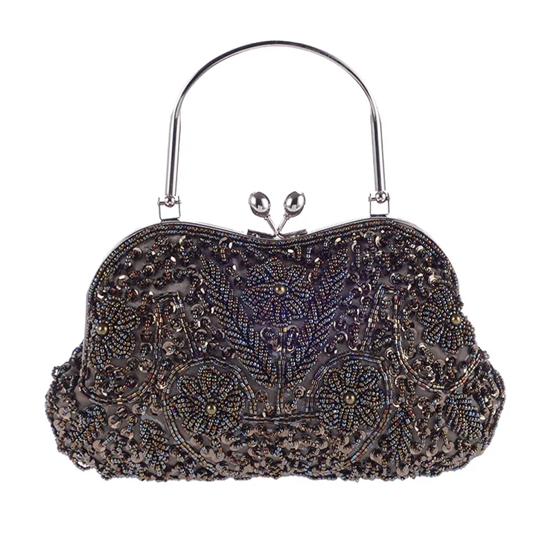 Vintage Ethnic Style Evening Bags Fine Fashion Sequin Round Beaded Flower Clutches Metal Handle Handbags Shoulder Bag For Women - Image 5