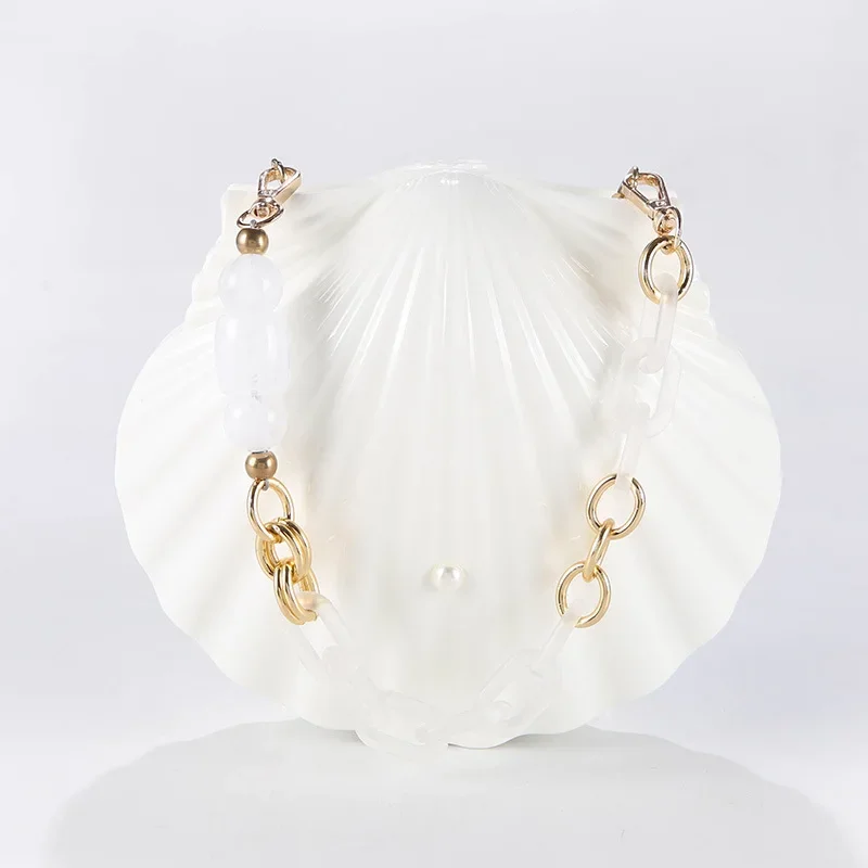 White Acrylic Seashell Evening Bags For Women Wedding Party Chain Shoulder Bags Fashion Small Clutches Banquet Ladies Handbags