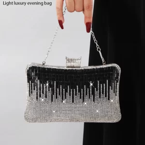 Trendy Luxury Black White Evening Bags Shining Diamond Small Box Clutch For Women Wedding Party Chain Shoulder Bags Prom Handbag