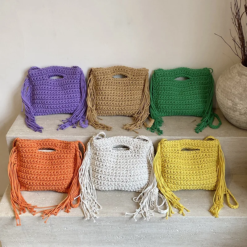 2025 Summer New Hand-weave Handbags For Women Fashion Beige Khaki Yellow Tassell Tote Shoulder Bags Crossbody Ladies Beach Bag - Image 4