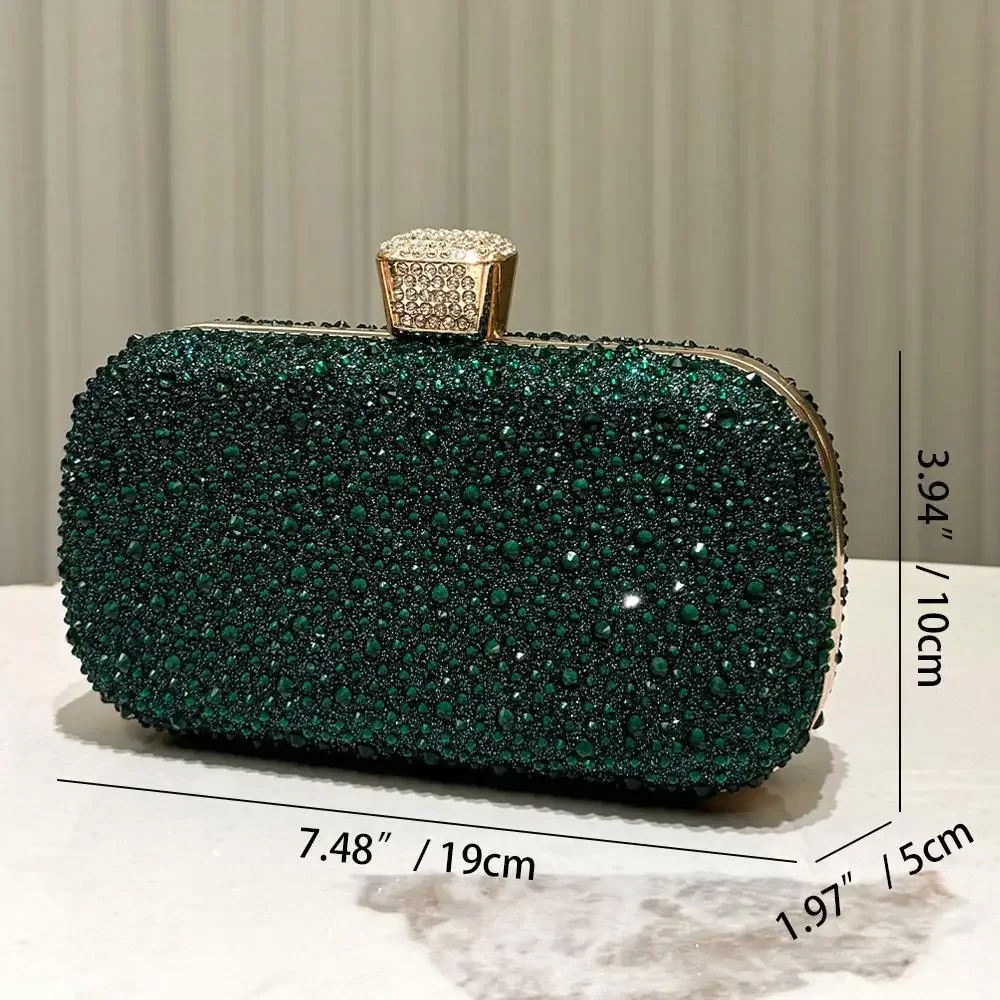Fashion Shining Luxury Rhinestone Evening Bags Chain Shoulder Bags For Women Retro Dark Blue Green Silver Small Clutch Handbags - Image 6