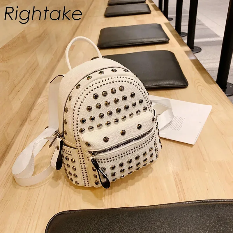 Rightake Women Small Genuine Leather Backpack Purse Rivet Bagpack Daily Black Backpack for Girls Schoolbag Casual Travel Daypack - Image 4