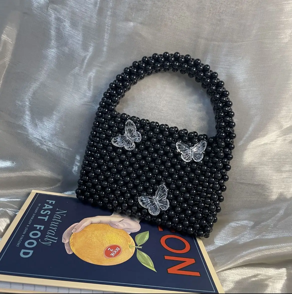 Retro Hand-weave Black Beading Handbag For Women Fashion Fine Fairy Butterfly Decor Tote Handbag Small Clutch Party Femme bolsos - Image 4