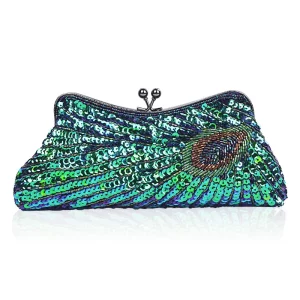 Fashion Fine peacock Sequin Dinner Evening Bags For Women Retro Trendy Champagne Blue Chain Shoulder Bag Crossbody Party Handbag