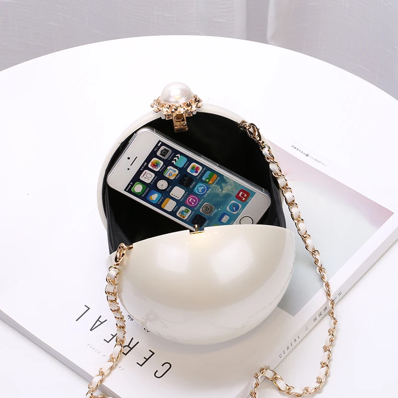 2025 Fashion Design Pearl Ball Party Evening Bags Woman Handbags Global Spherical Acrylic Hard Case Shoulder Small Crossbody Bag - Image 5