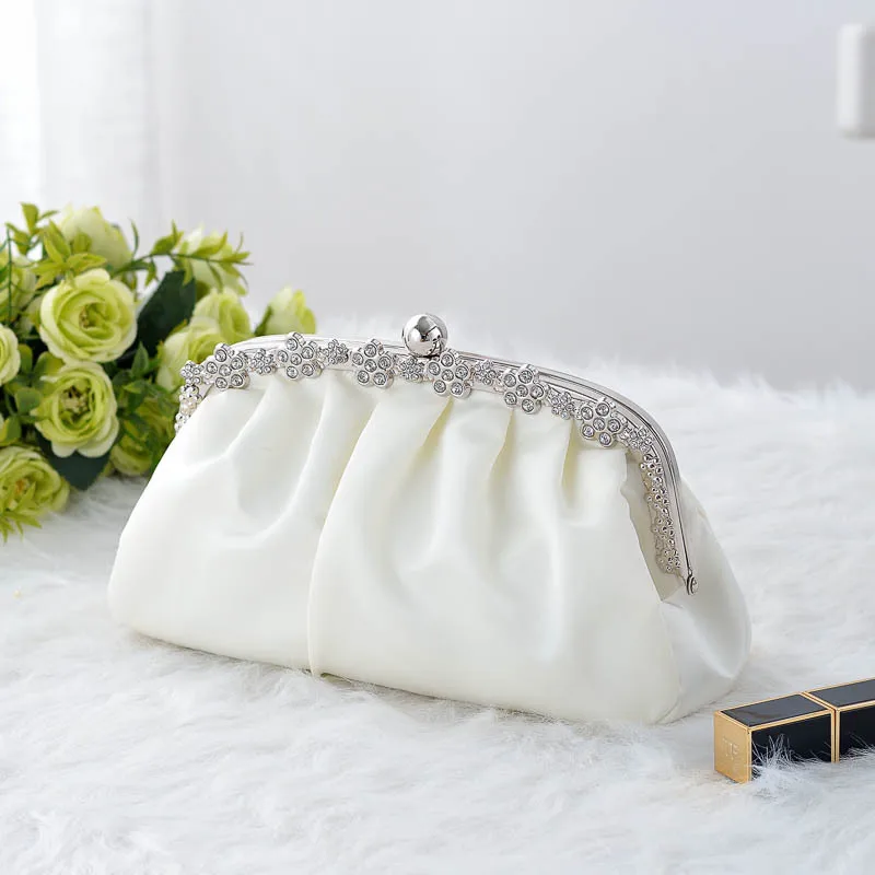 Fashion Elegant Silk Satin Dinner Evening Bags For Women Retro Black Purple White Small Clutch Wedding Party Chain Shoulder Bags - Image 3