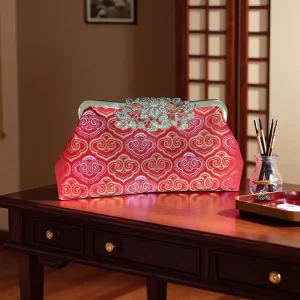 Retro Chinese Style Print Evening Bags Fine Rhinestone Inlay Clutch Handbags For Women Chain Shoulder Bag Prom Party Purse Femme