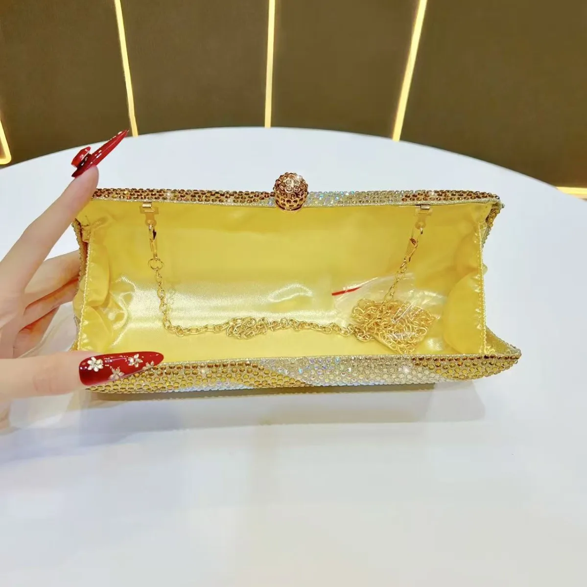 Fine Luxury Diamond Small Clutch Handbag For Women Fashion Black Gold Rose red Dinner Evening Bags Chain Shoulder Bag Prom Party - Image 5