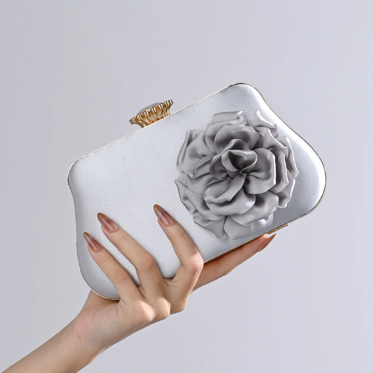 Trendy Elegant Flower Square Evening Bags Retro Blue Purple Silk Small Clutch Purses Chain Shoulder Bags For Women Prom Party - Image 3