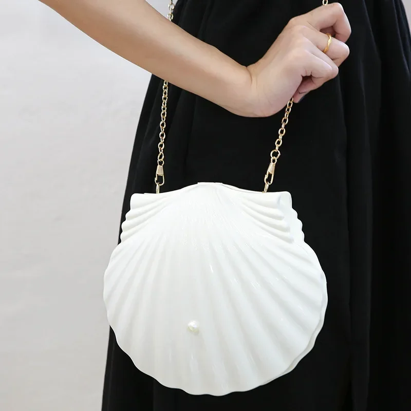 White Acrylic Seashell Evening Bags For Women Wedding Party Chain Shoulder Bags Fashion Small Clutches Banquet Ladies Handbags - Image 4