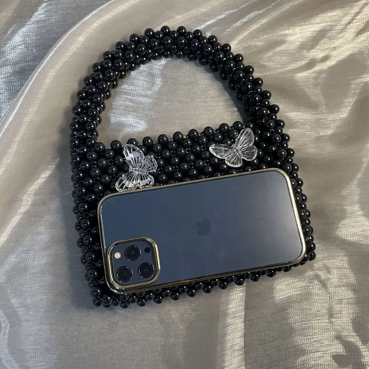 Retro Hand-weave Black Beading Handbag For Women Fashion Fine Fairy Butterfly Decor Tote Handbag Small Clutch Party Femme bolsos - Image 2