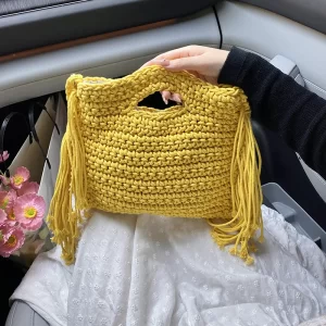 2025 Summer New Hand-weave Handbags For Women Fashion Beige Khaki Yellow Tassell Tote Shoulder Bags Crossbody Ladies Beach Bag