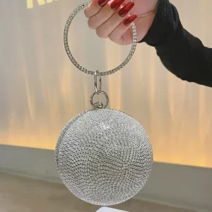 Gold Silver Color Round Ball Clutches For Women Fashion Luxury Shining Diamond Rhinestone Evening Bag Dinner Party Purse Handbag