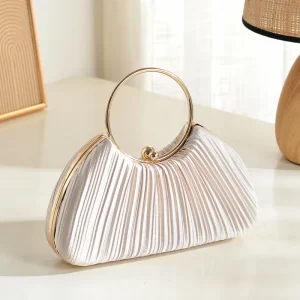 Classic Simple Silk Round Circle Handle Handbag For Women Retro Gold Silver Black Elegant Designer Wedding Bag Party Evening Bag