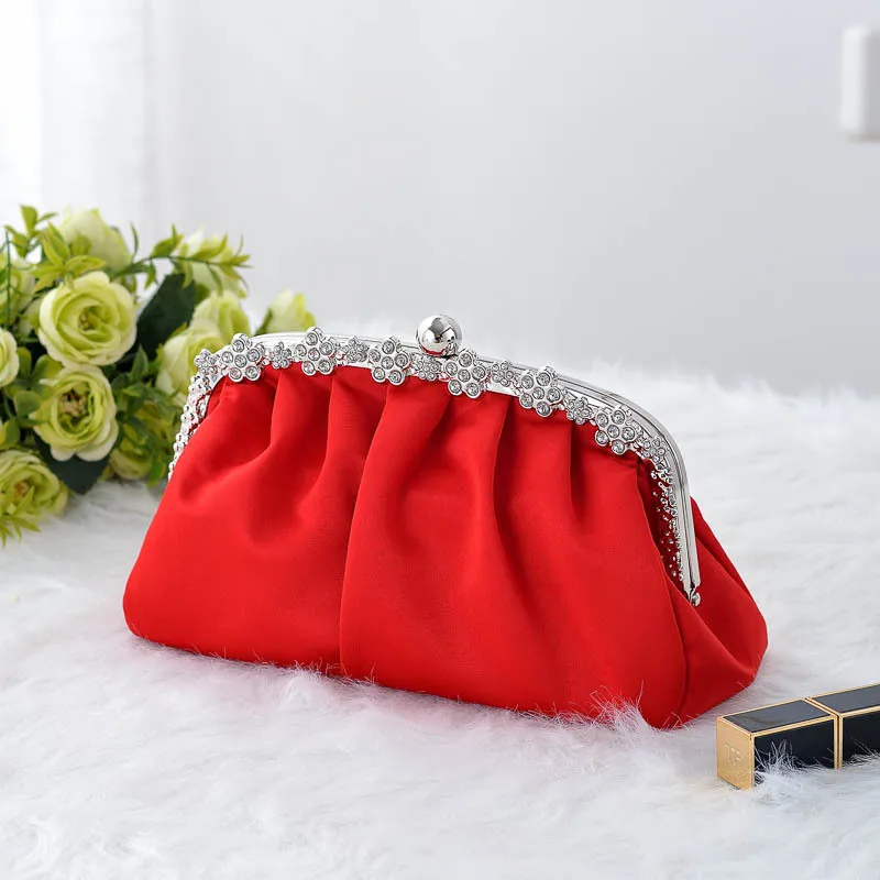 Fashion Elegant Silk Satin Dinner Evening Bags For Women Retro Black Purple White Small Clutch Wedding Party Chain Shoulder Bags - Image 4