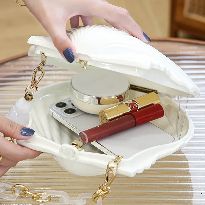 White Acrylic Seashell Evening Bags For Women Wedding Party Chain Shoulder Bags Fashion Small Clutches Banquet Ladies Handbags - Image 3