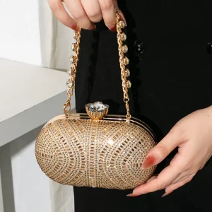 Ladies Wedding Party Dinner Evening Bags Retro Fashion Champagne Silver Small Handbags Fine Rhinestone Inlay Clutch For Women