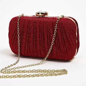 Retro Wine Red Bridal Evening Bags Small Clutch For Women Fashion Gold Chain Shoulder Bag Crossbody Wedding Party Handbag Ladies