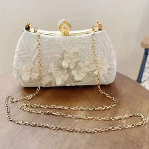 Chinese Style Embroidery Flower Dinner Evening Bags For Women Retro Fine Beige Pink Red Handbags Prom Party Clutch Shoulder Bag