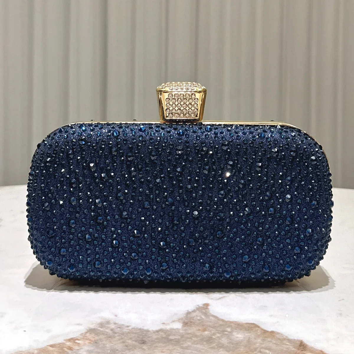 Fashion Shining Luxury Rhinestone Evening Bags Chain Shoulder Bags For Women Retro Dark Blue Green Silver Small Clutch Handbags - Image 5