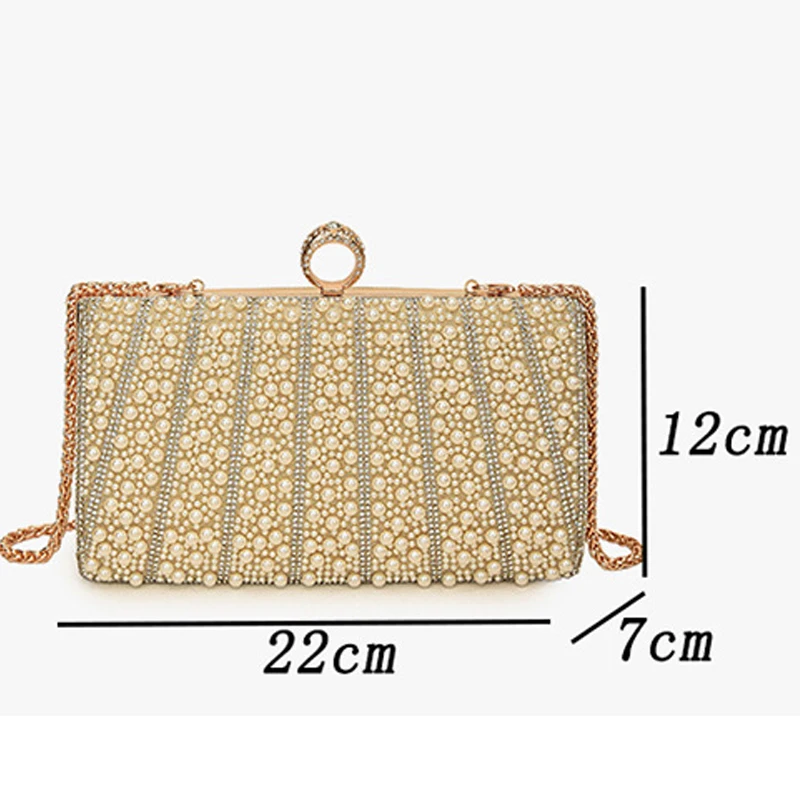 Fashion Elegant Pearl Evening Bags Gold Silver Beige Square Clutch Purse For Women Chain Shoulder Bag Crossbody Wedding Party - Image 5