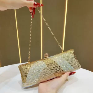 Fine Luxury Diamond Small Clutch Handbag For Women Fashion Black Gold Rose red Dinner Evening Bags Chain Shoulder Bag Prom Party