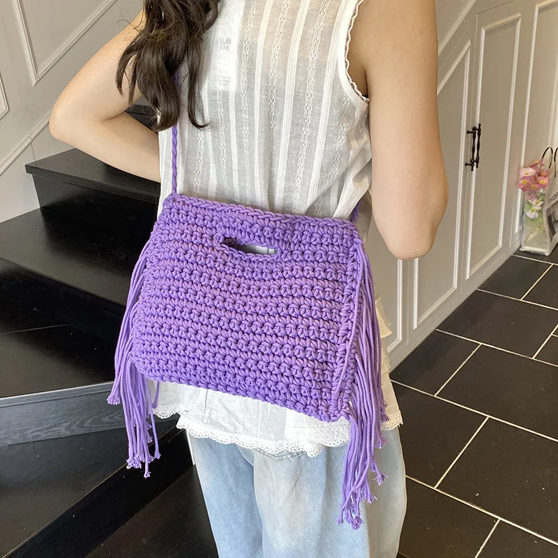 2025 Summer New Hand-weave Handbags For Women Fashion Beige Khaki Yellow Tassell Tote Shoulder Bags Crossbody Ladies Beach Bag - Image 3