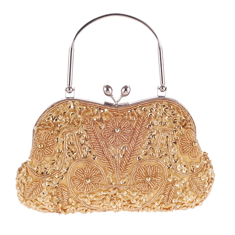 Vintage Ethnic Style Evening Bags Fine Fashion Sequin Round Beaded Flower Clutches Metal Handle Handbags Shoulder Bag For Women - Image 4